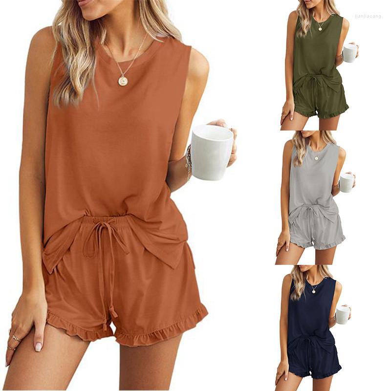 Women' Sleepwear Summer Sleeveless Vest Shorts Womens Loungewear Set Solid Soft Tops Drawstring 2 Piece Casual Homewear Suit Female, Color1
Women' Sleepwear Summer Sleeveless Vest Shorts Womens Loungewear Set Solid Soft Tops Drawstring 2 Piece Casual Homewear Suit Female, Color1