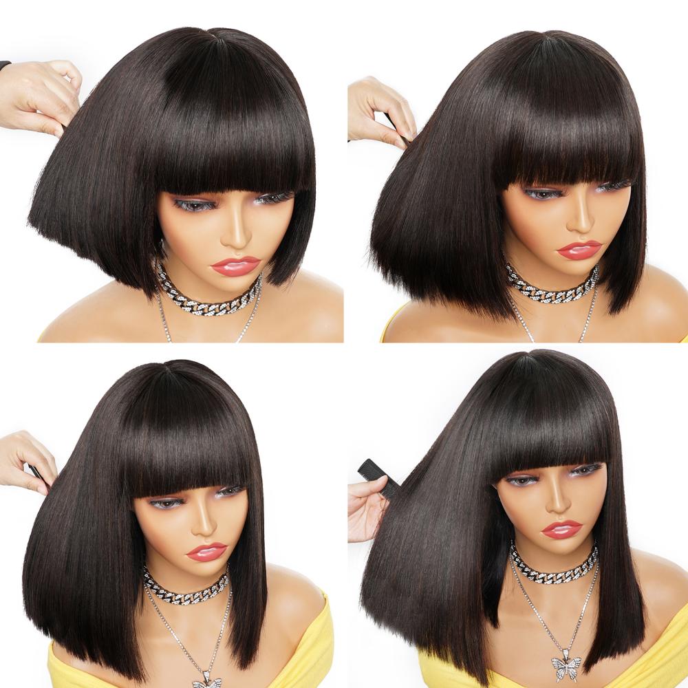 Wear and Go Human Hair Short Bob Wigs with Bangs 3x1 Lace Wigs Glueless Natural Black Bob Wigs with Fringe Brazilian Virgin Hair, Natural color
Wear and Go Human Hair Short Bob Wigs with Bangs 3x1 Lace Wigs Glueless Natural Black Bob Wigs with Fringe Brazilian Virgin Hair, Natural color