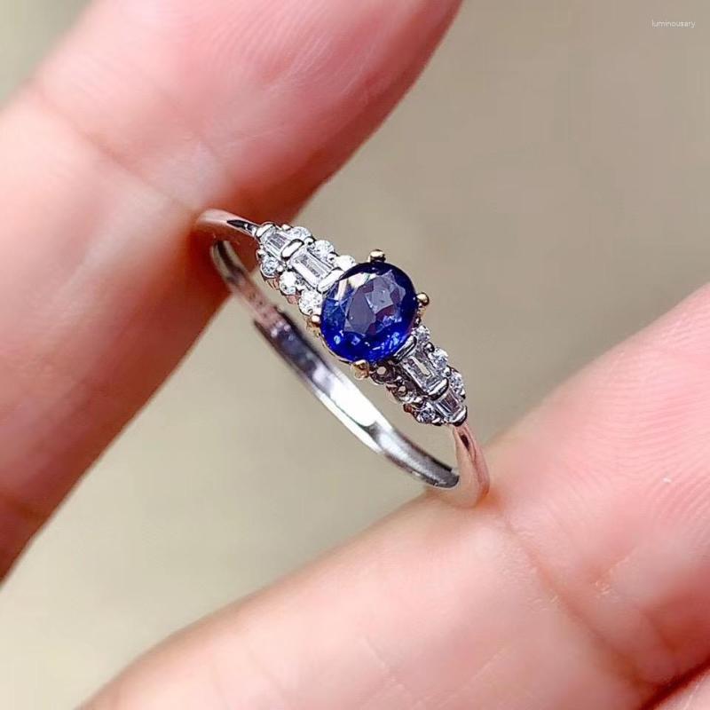 Cluster Rings Luxury Natural And Real Sapphire 925 Sterling Silver Fine Jewelry