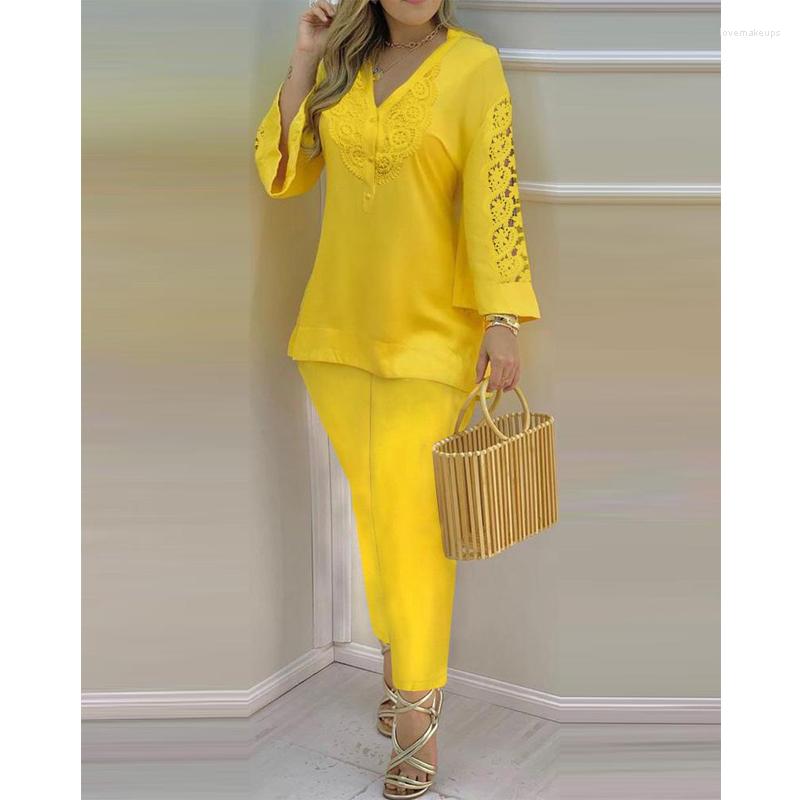 Women' Tracksuits Spring Women Fashion Casual Two-piece Set Leisure Suits Solid VNeck Hollow-out Top & Pants, Yellow
Women' Tracksuits Spring Women Fashion Casual Two-piece Set Leisure Suits Solid VNeck Hollow-out Top & Pants, Yellow