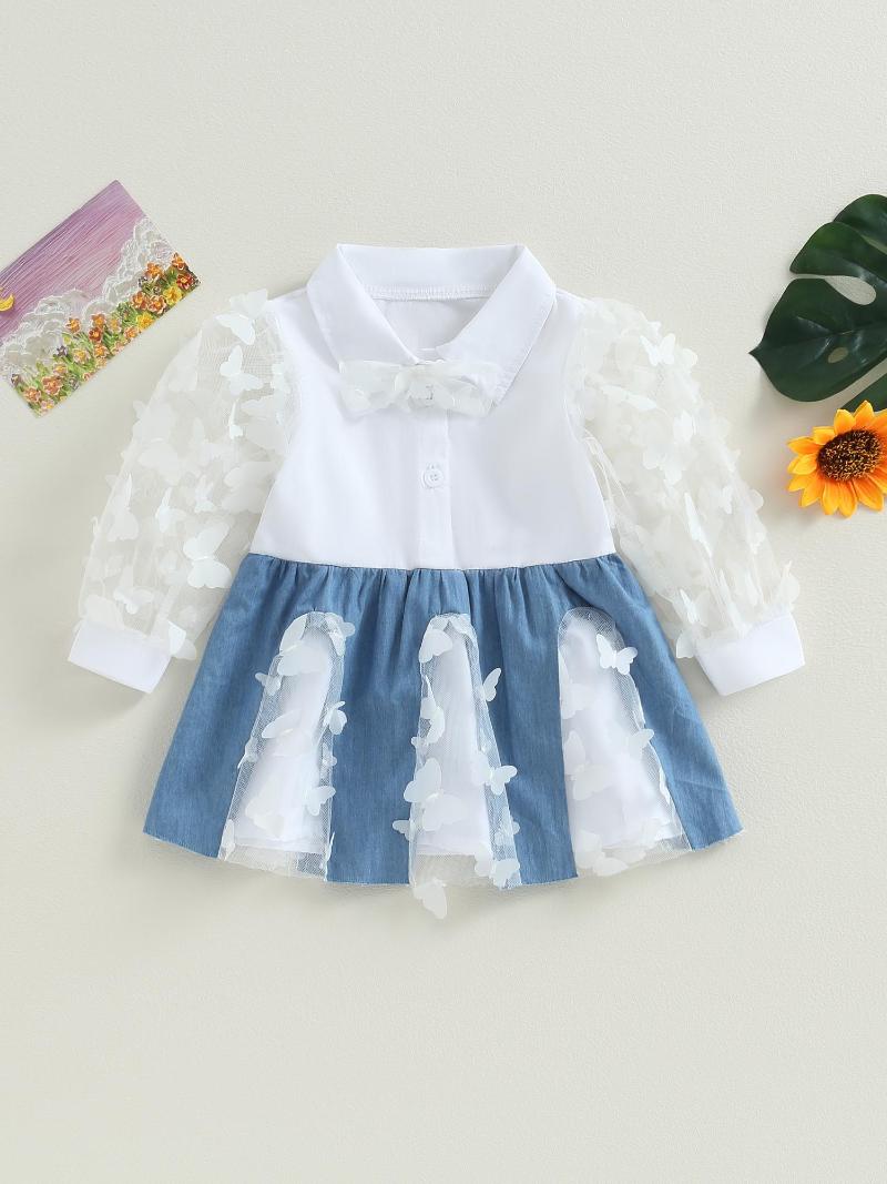 Girl Dresses Charming Butterfly Mesh Patchwork A-Line Dress For Little Girls - Long Sleeve Lapel Sheer With Delicate Pattern, White blue
Girl Dresses Charming Butterfly Mesh Patchwork A-Line Dress For Little Girls - Long Sleeve Lapel Sheer With Delicate Pattern, White blue