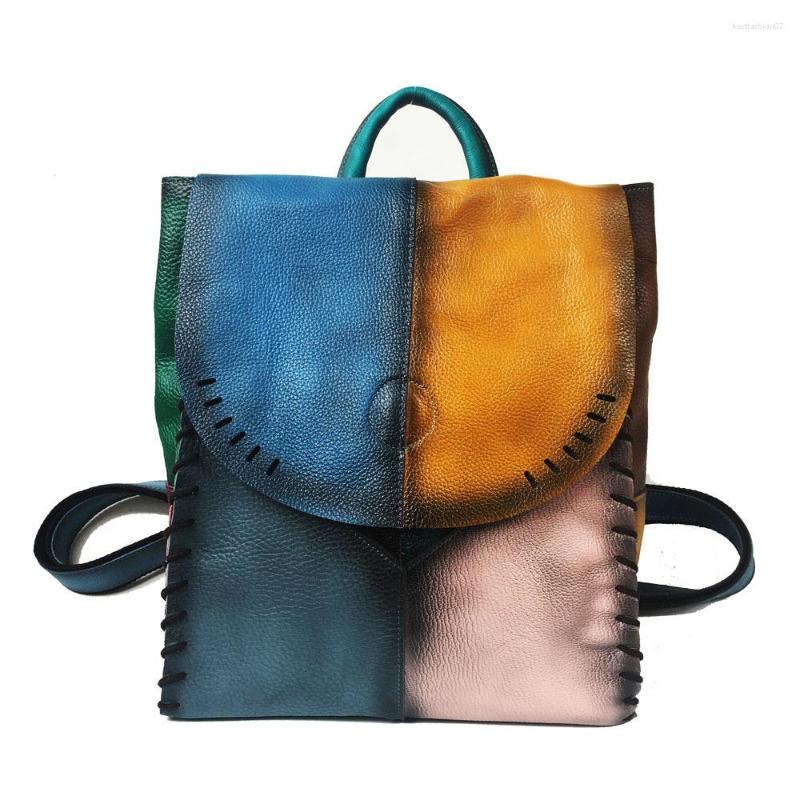 School Bags Vintage Leather Colorful Patchwork Women Backpack Cover Casual Shoulder Genuine Female Knapsack Travel, Stitching color
School Bags Vintage Leather Colorful Patchwork Women Backpack Cover Casual Shoulder Genuine Female Knapsack Travel, Stitching color
