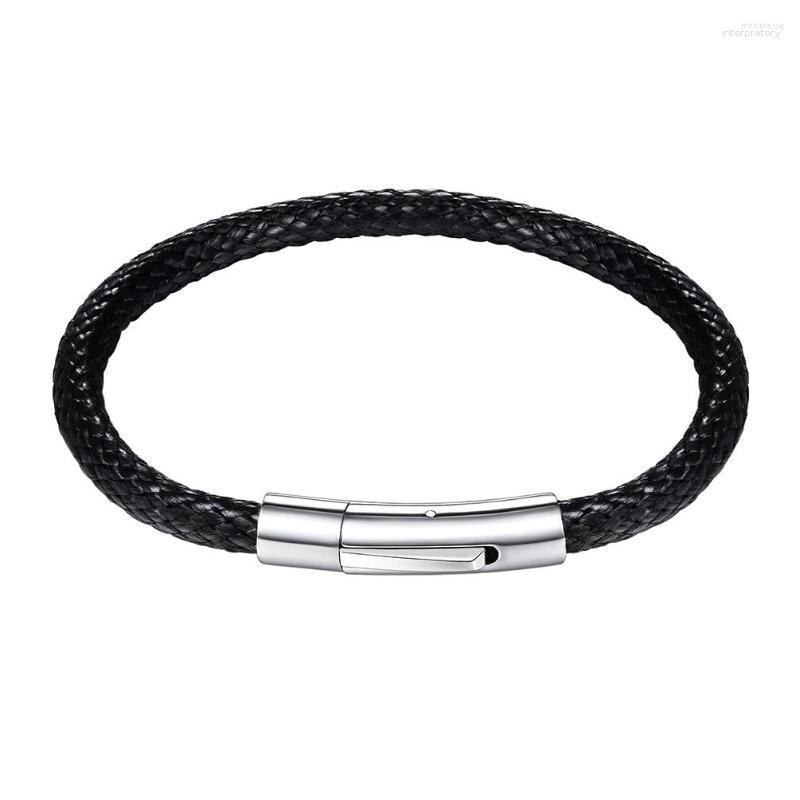 

Link Bracelets ChainsPro Braided Leather Rope Chain Black Color Bracelet For Men Women Personalized Stainless Steel CP727