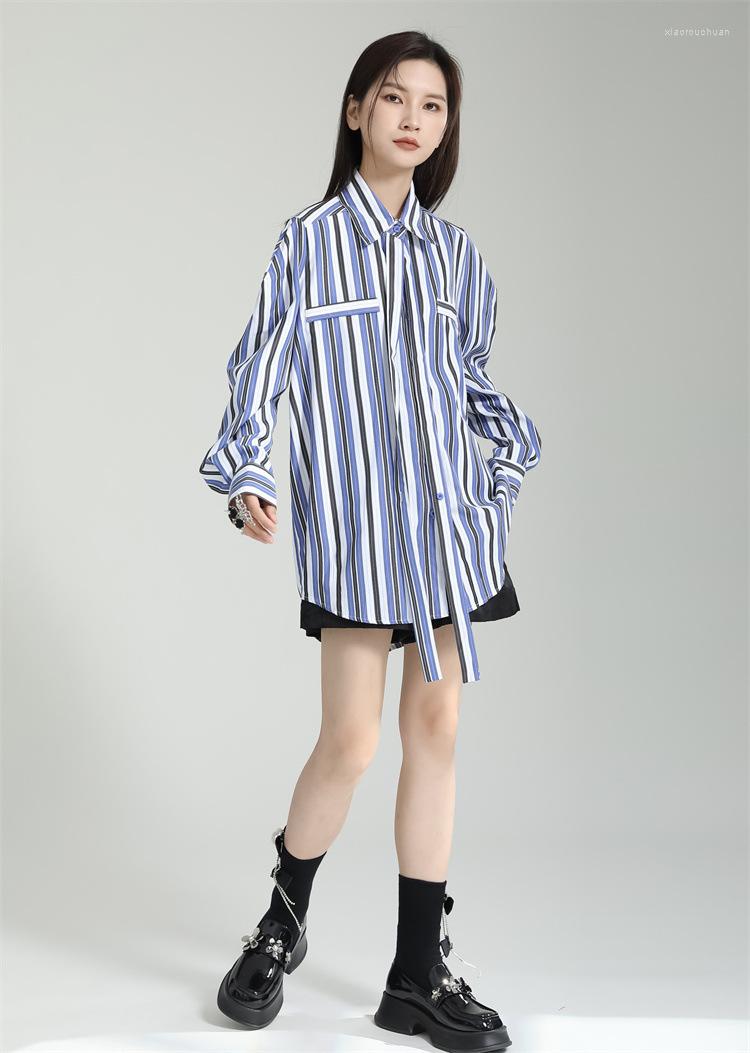 Women's Blouses Shirt Women's Design Sense Niche Vertical Stripe Mid-length Cross-tie Band Loose Slim Top, Blue
Women's Blouses Shirt Women's Design Sense Niche Vertical Stripe Mid-length Cross-tie Band Loose Slim Top, Blue