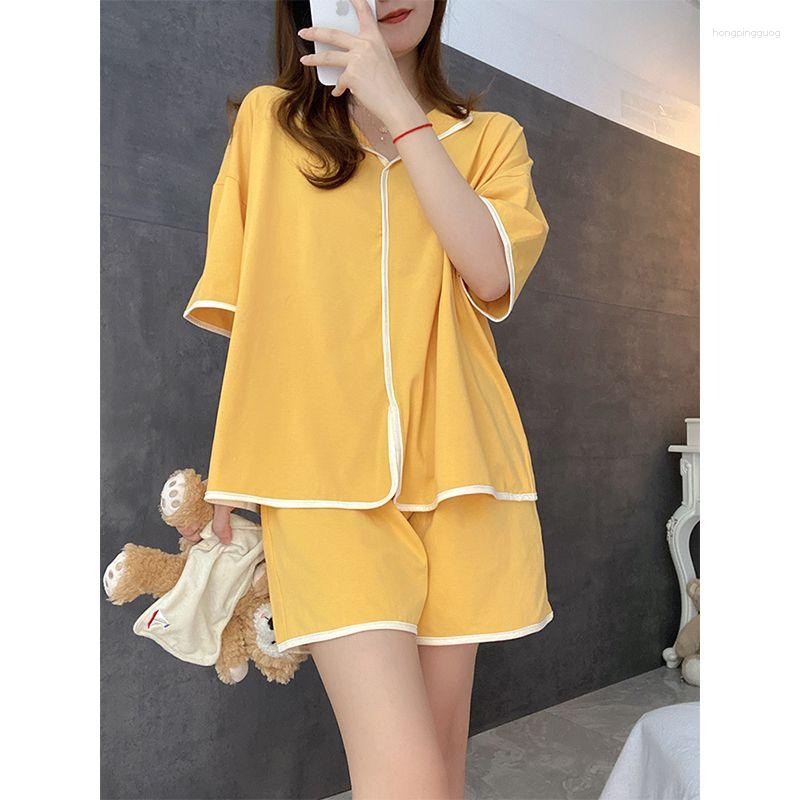 Women's Sleepwear Pajamas Set Woman 2 Pieces Pijama Short Sleeve Summer Women's Suit Sexy Cute Clothes For Sleep Nightie Female Dress, Yellow
Women's Sleepwear Pajamas Set Woman 2 Pieces Pijama Short Sleeve Summer Women's Suit Sexy Cute Clothes For Sleep Nightie Female Dress, Yellow