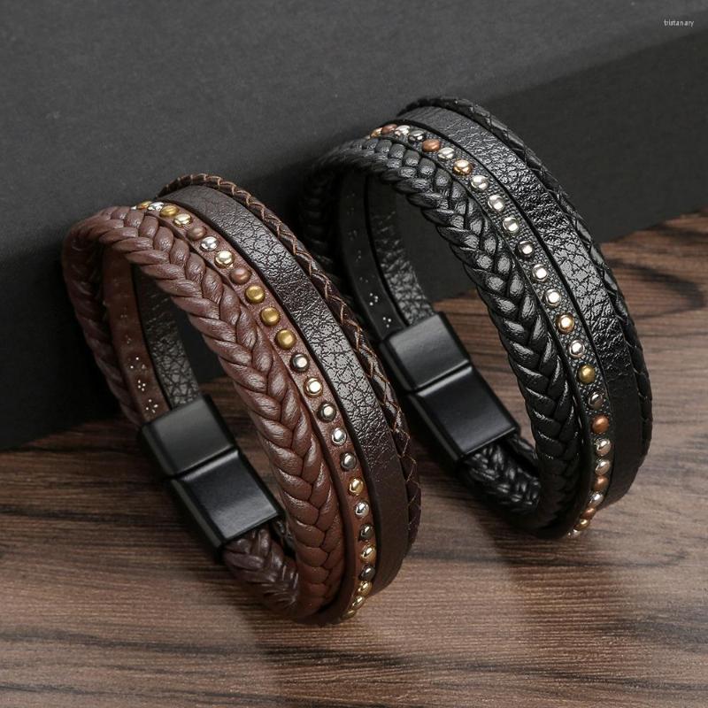 Charm Bracelets Fashion Retro Multi-layer Titanium Steel Leather Bracelet Hand Woven Rivet With Wheat Pattern Alloy Magnet Buckle
Charm Bracelets Fashion Retro Multi-layer Titanium Steel Leather Bracelet Hand Woven Rivet With Wheat Pattern Alloy Magnet Buckle