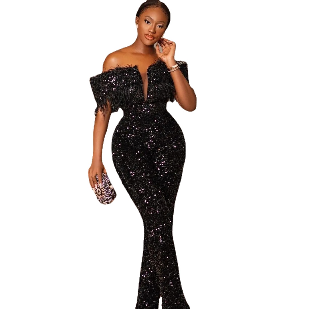 Black Jumpsuit Women's Evening Dresses Sequin Feathers Celebrity Dress Off the Shoulder Vestido de novia, Same as picture
Black Jumpsuit Women's Evening Dresses Sequin Feathers Celebrity Dress Off the Shoulder Vestido de novia, Same as picture