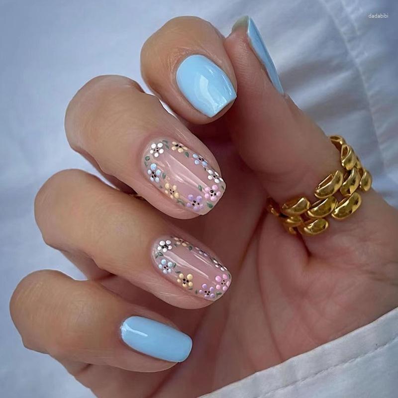False Nails 24Pcs Short Round Head Set Cute Flower Blue Fake With Glue Simple Wearable Full Cover Nail Tips Press On, 186
False Nails 24Pcs Short Round Head Set Cute Flower Blue Fake With Glue Simple Wearable Full Cover Nail Tips Press On, 186