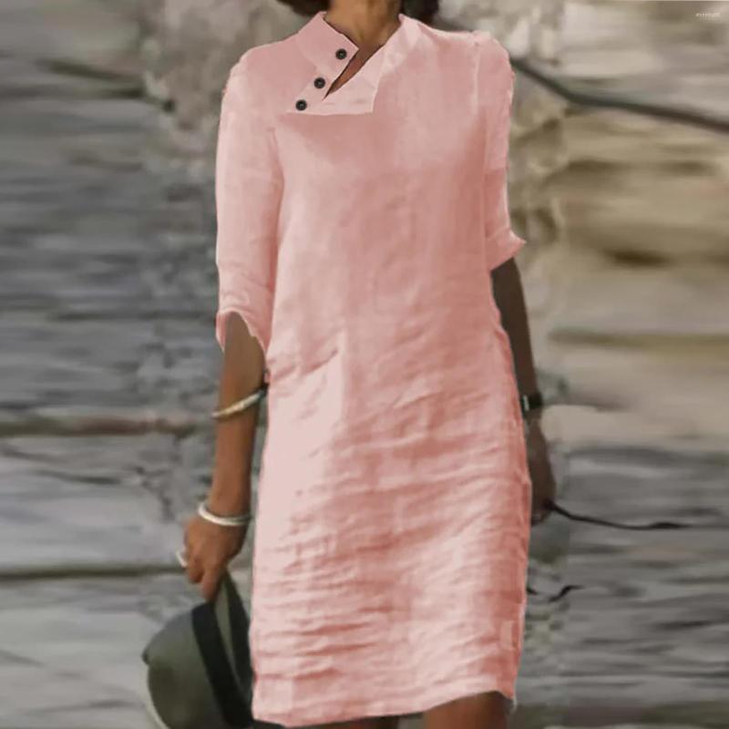 Casual Dresses Solid Pullover Spring Cotton Linen Loose Medium Length Dress Retro Button Stand Collar Half Sleeve Commuter, Pink
Casual Dresses Solid Pullover Spring Cotton Linen Loose Medium Length Dress Retro Button Stand Collar Half Sleeve Commuter, Pink