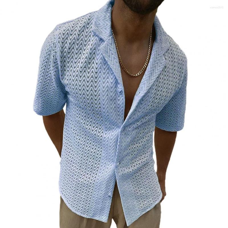 Men's Casual Shirts Men Summer Shirt Hollow Out Lapel Single Breasted Placket Short Sleeve Knitwear Loose Breathable Top Male Clothes, Beige
Men's Casual Shirts Men Summer Shirt Hollow Out Lapel Single Breasted Placket Short Sleeve Knitwear Loose Breathable Top Male Clothes, Beige