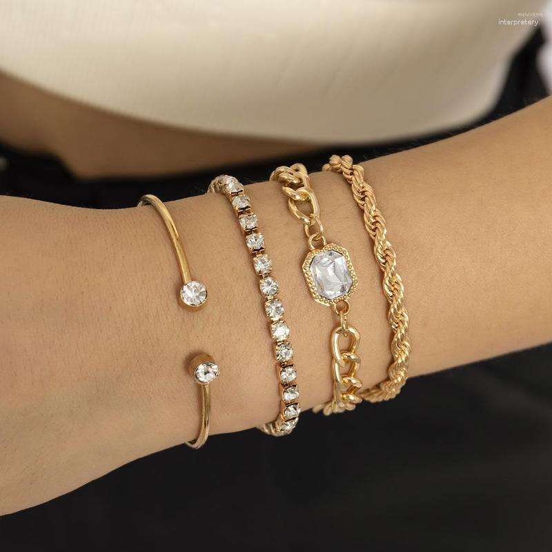 Link Bracelets 4pcs Trendy Metal Bracelet Set For Women Gold Color Rhinestone Inlaid Bangle Hip Hop Personality Charm Jewelry
Link Bracelets 4pcs Trendy Metal Bracelet Set For Women Gold Color Rhinestone Inlaid Bangle Hip Hop Personality Charm Jewelry
