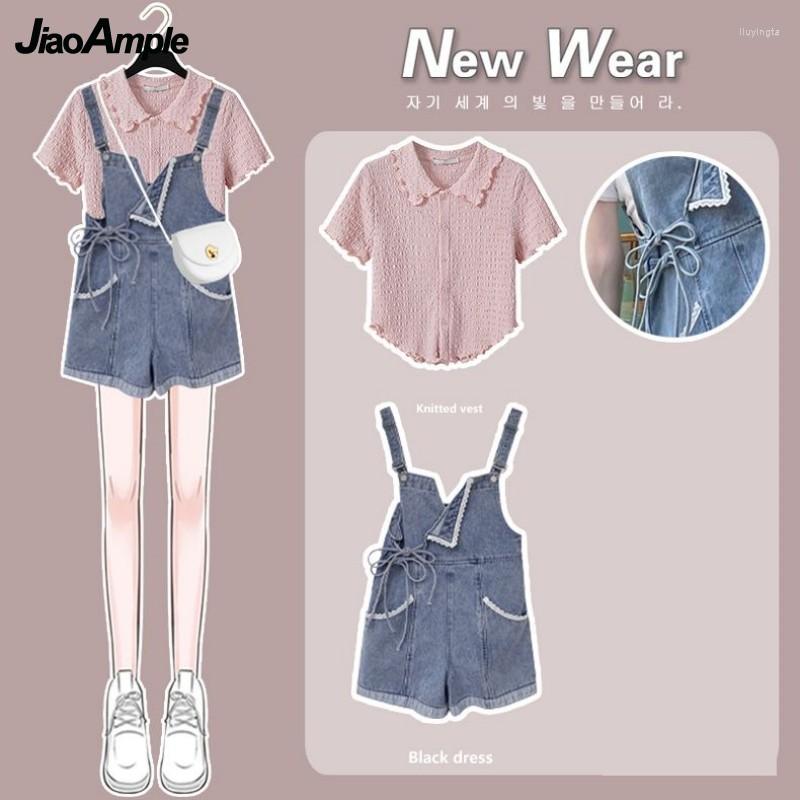 Women's Tracksuits 2023 Summer In Matching Set Women's Korean Elegant Short Sleeve Top Denim Strap Shorts Two Piece Female Casual Pants, Pink top
Women's Tracksuits 2023 Summer In Matching Set Women's Korean Elegant Short Sleeve Top Denim Strap Shorts Two Piece Female Casual Pants, Pink top