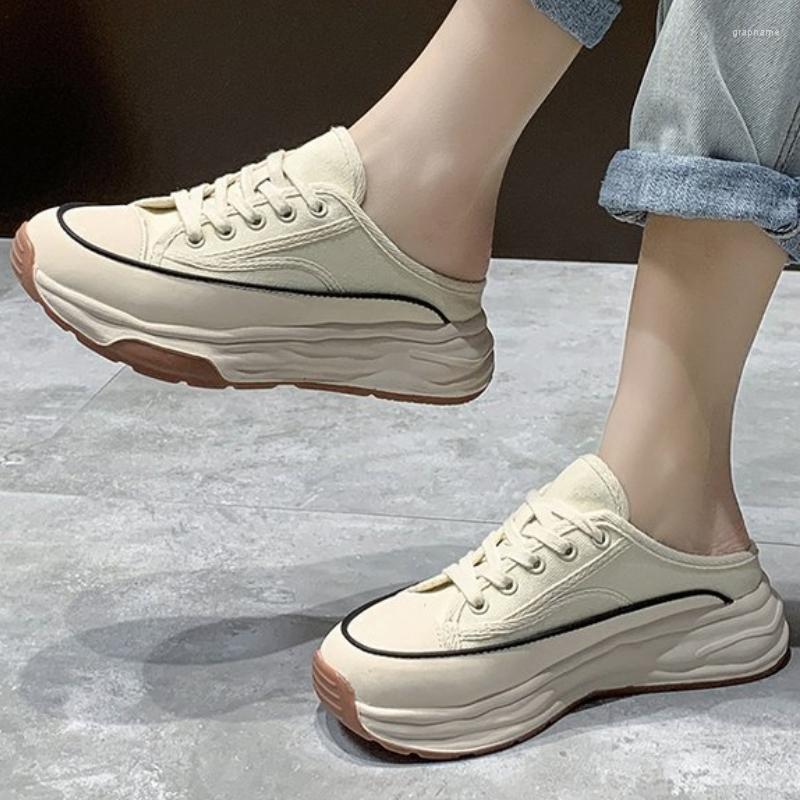 Slippers Women Thick Bottom Canvas Shoes Outdoor Lace Up Half Ladies Non-slip Walking Sneakers Sapatos Feminino, Creamy-white
Slippers Women Thick Bottom Canvas Shoes Outdoor Lace Up Half Ladies Non-slip Walking Sneakers Sapatos Feminino, Creamy-white
