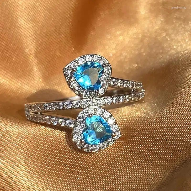 Wedding Rings CAOSHI Fashion Women's Ring Double Blue Heart Shape Crystal Stones Finger Accessories For Party Delicate Design Jewelry
Wedding Rings CAOSHI Fashion Women's Ring Double Blue Heart Shape Crystal Stones Finger Accessories For Party Delicate Design Jewelry