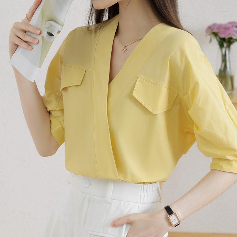 Women' Blouses Korean Fashion Half Lantern Sleeve Clothes Casual Loose Shirt Solid Color Women Tops 2023 Summer V-neck Blusa Mujer 26613, White
Women' Blouses Korean Fashion Half Lantern Sleeve Clothes Casual Loose Shirt Solid Color Women Tops 2023 Summer V-neck Blusa Mujer 26613, White