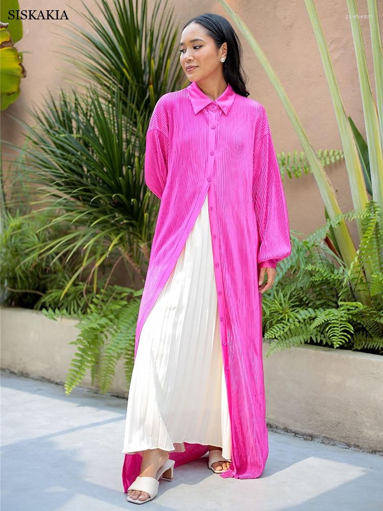 Ethnic Clothing Siskakia Abayas For Women Brief Solid Single-breasted Lapel Long Sleeve Pleated Dress Arabian Malay Indonesian Islamic 
Ethnic Clothing Siskakia Abayas For Women Brief Solid Single-breasted Lapel Long Sleeve Pleated Dress Arabian Malay Indonesian Islamic