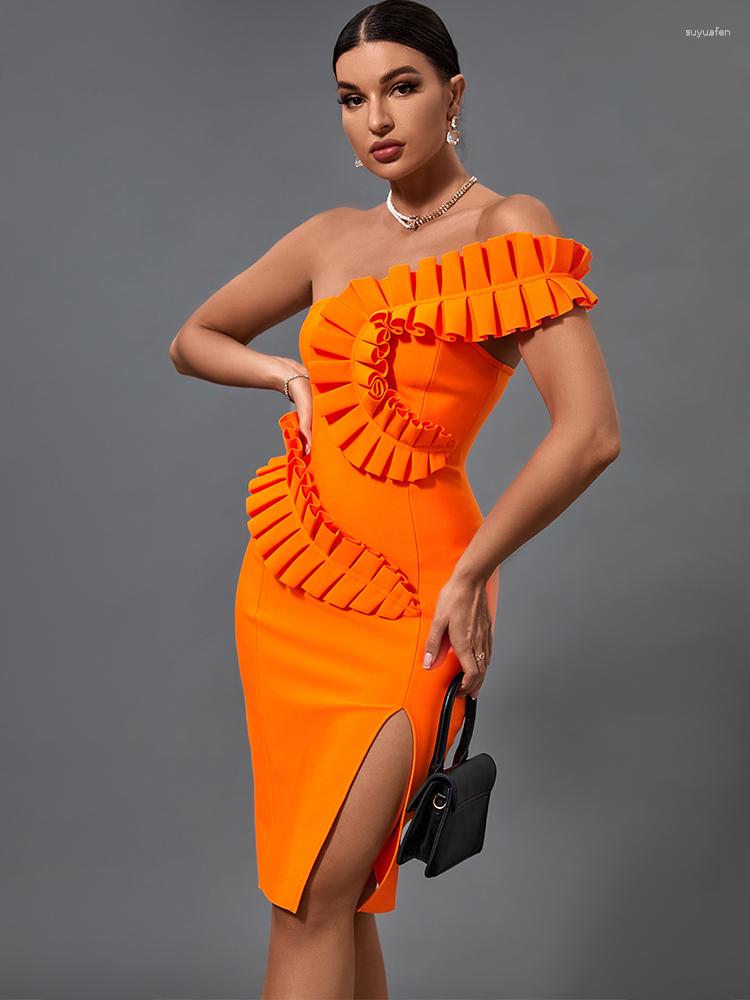 Casual Dresses Ruffle Bandage Dress 2023 Women Orange Elegant Sexy One Shoulder Evening Club Party High Quality Summer
Casual Dresses Ruffle Bandage Dress 2023 Women Orange Elegant Sexy One Shoulder Evening Club Party High Quality Summer