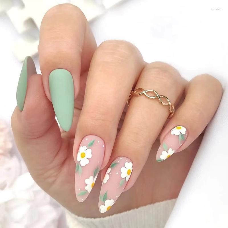 False Nails 24Pcs Flower Designs Detachable Tips Almond Set Press On Summer Green Matte Fake Wearable Fingernails, 186
False Nails 24Pcs Flower Designs Detachable Tips Almond Set Press On Summer Green Matte Fake Wearable Fingernails, 186