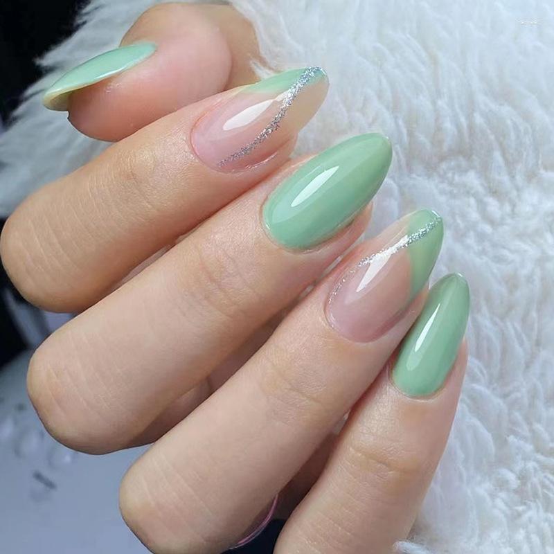 False Nails Simple Green Glitter Short French Ballerina Full Cover Nail Tips Waterproof Faux Medium Fingernails, Only fake nails
False Nails Simple Green Glitter Short French Ballerina Full Cover Nail Tips Waterproof Faux Medium Fingernails, Only fake nails