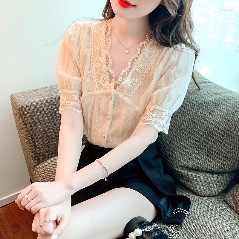 Women' Blouses Summer Women' Short-Sleeved Street Sweet Style Solid Color V-Neck Bubble Sleeve Patchwork Button Lace Shirt Women Tops, Apricot
Women' Blouses Summer Women' Short-Sleeved Street Sweet Style Solid Color V-Neck Bubble Sleeve Patchwork Button Lace Shirt Women Tops, Apricot