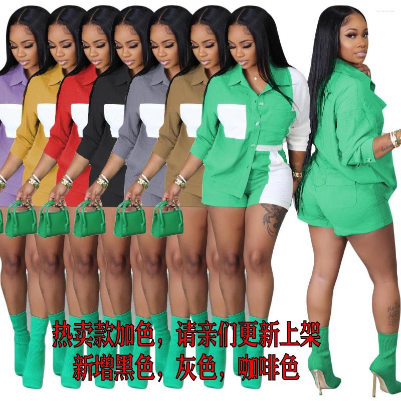 Women's Tracksuits Daily Casual Women's Shorts Set 2023 Summer Fashion Solid Color Patchwork Waffle Cardigan Shirt Top & Two-Piece
Women's Tracksuits Daily Casual Women's Shorts Set 2023 Summer Fashion Solid Color Patchwork Waffle Cardigan Shirt Top & Two-Piece
