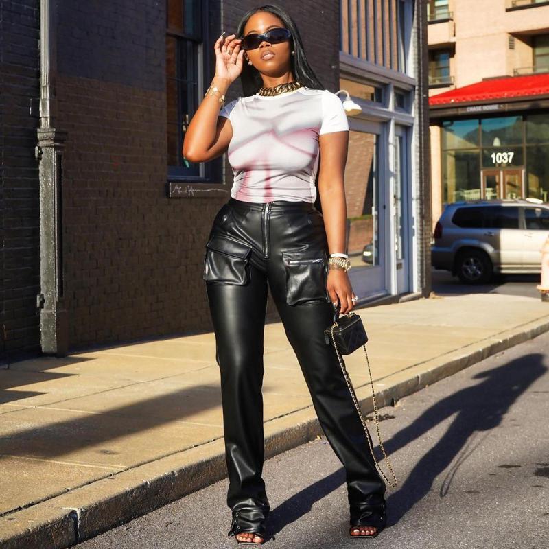 Women's Pants Fashion Women PU Leather Long Streetwear Pockets Zipper High Waist Skinny Casual Ladies Clothing Black Split Trousers
Women's Pants Fashion Women PU Leather Long Streetwear Pockets Zipper High Waist Skinny Casual Ladies Clothing Black Split Trousers