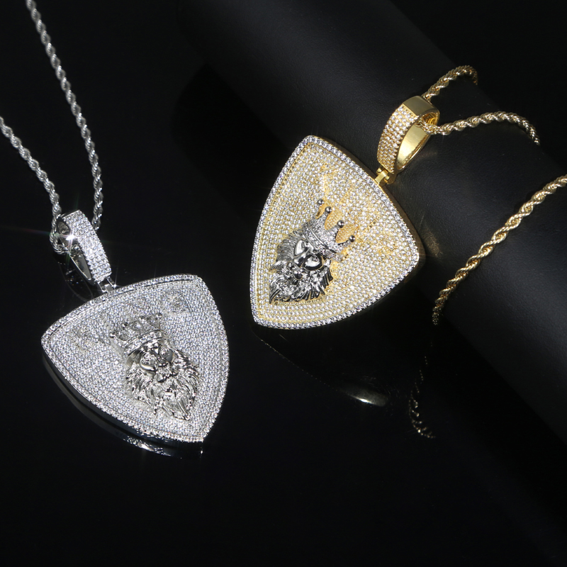 New shield shape Pendant Necklace for Men Boy 5A Cubic Zircon Full Paved Hip Hop Jewelry