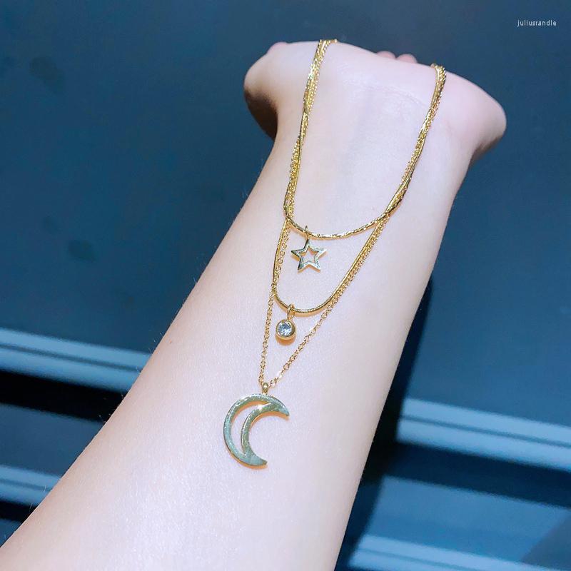 Pendant Necklaces NOT FADE Gold Color Multilayer Star Moon Necklace Chain 316L Stainless Steel Women Accessories
Pendant Necklaces NOT FADE Gold Color Multilayer Star Moon Necklace Chain 316L Stainless Steel Women Accessories