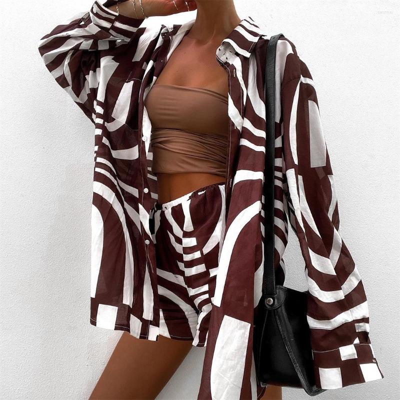 Women' Tracksuits Women Two Piece Lapel Shorts Suits Fashion Female Stripe Print Long Sleeve Shirts Loose Short Pants Lady Office Matching, Brown
Women' Tracksuits Women Two Piece Lapel Shorts Suits Fashion Female Stripe Print Long Sleeve Shirts Loose Short Pants Lady Office Matching, Brown