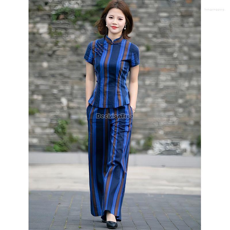 Ethnic Clothing 2023 Chinese Cheongsam Set Summer Cotton Suit Short Sleeve Top Pants Two-piece Retro National Women Printed Qipao S231
Ethnic Clothing 2023 Chinese Cheongsam Set Summer Cotton Suit Short Sleeve Top Pants Two-piece Retro National Women Printed Qipao S231