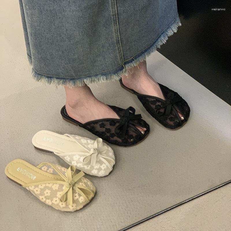 Slippers Korean Style Fashion Women Shoes Summer Lace Mesh Breathable Bowknot Flat Bottom For Zapatos De Mujer, Beige
Slippers Korean Style Fashion Women Shoes Summer Lace Mesh Breathable Bowknot Flat Bottom For Zapatos De Mujer, Beige