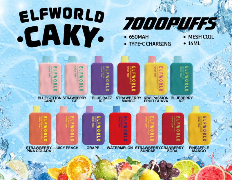 Original ELFWORLD Caky 7000 Puffs puffs Disposable Vape E cigarettes Pen 14ml Pod 650mah Rechargeable Battery Pre-filled Mesh coil Vaporizers wholesale
Original ELFWORLD Caky 7000 Puffs puffs Disposable Vape E cigarettes Pen 14ml Pod 650mah Rechargeable Battery Pre-filled Mesh coil Vaporizers wholesale