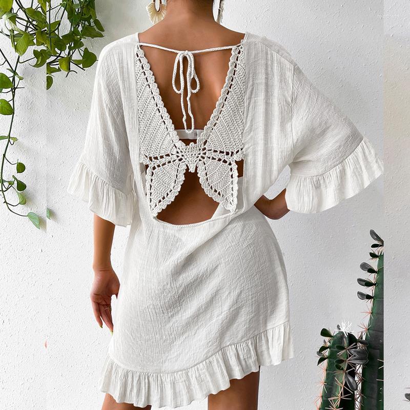 Women's Swimwear Beach Bath Exits Women 2023 Dress Summer Smock Skirt Back Butterfly Long Sleeve Neck Horn Solid Polyester Cover Up, White
Women's Swimwear Beach Bath Exits Women 2023 Dress Summer Smock Skirt Back Butterfly Long Sleeve Neck Horn Solid Polyester Cover Up, White