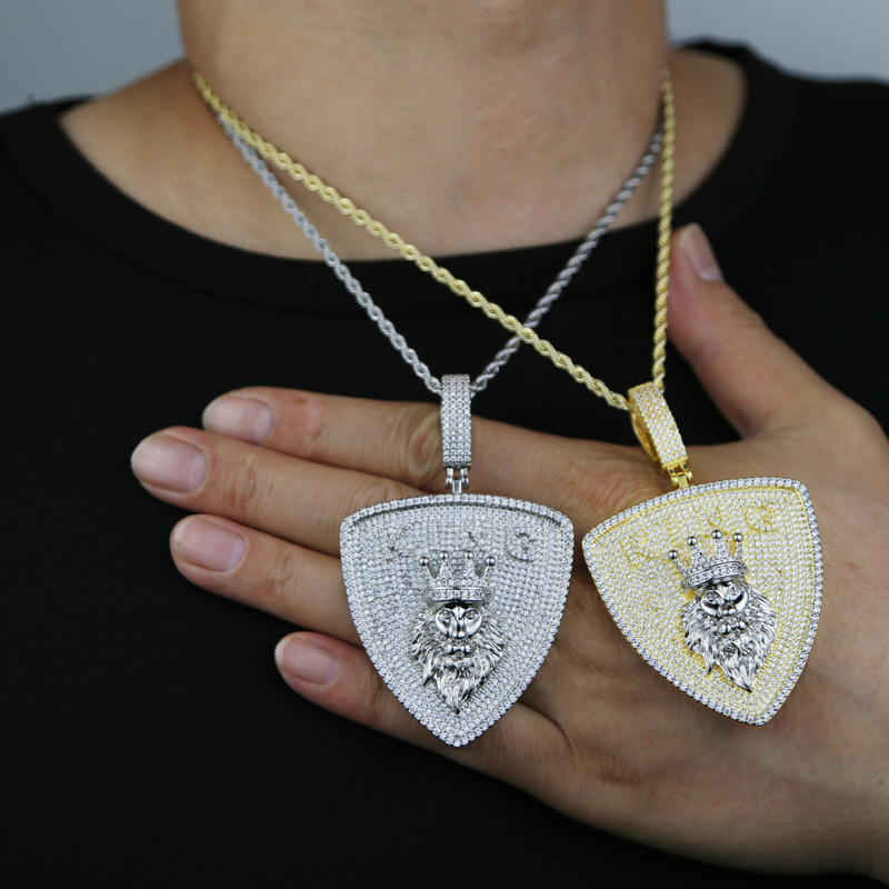 New shield shape Pendant Necklace for Men Boy 5A Cubic Zircon Full Paved Hip Hop Jewelry