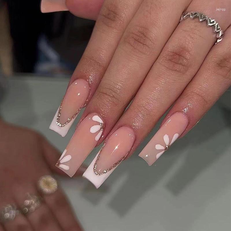 False Nails 24Pcs Long Ballet Coffin French Petals Glitter With Design Wearable Fake Flower Press On Nail Tips Art, 186
False Nails 24Pcs Long Ballet Coffin French Petals Glitter With Design Wearable Fake Flower Press On Nail Tips Art, 186