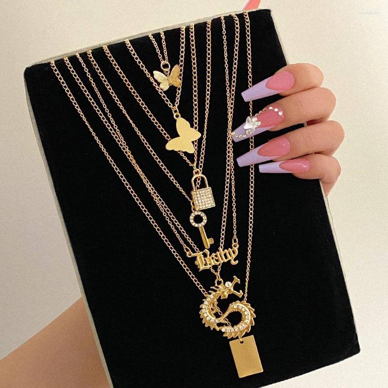 Chains IFME Bohemia Multi-layer Chain Necklace For Women Chinese Dragon Lock Key Butterfly Pendant 2023 Trend Jewelry Gift
Chains IFME Bohemia Multi-layer Chain Necklace For Women Chinese Dragon Lock Key Butterfly Pendant 2023 Trend Jewelry Gift