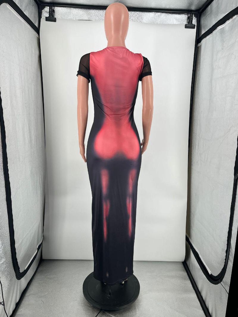 Casual Dresses 3D Print Maxi Dress Women Summer Short Sleeve O-neck Bodycon Party Evening Clubwear Fashion Vestidos
