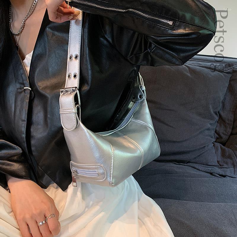 Evening Bags Silver Leather Crossbody For Women Luxury 2023 Y2k Fashion Underarm Shoulder Side Bag Female Armpit Handbags, Beige