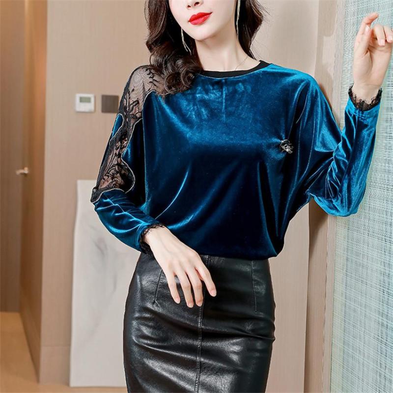 Women' Blouses Autumn Winter Velvet Tops Vintage Lace Blouse Women High Quality Korean Fashion Casual Shirt Blusas Mujer De Moda 2023, Blue
Women' Blouses Autumn Winter Velvet Tops Vintage Lace Blouse Women High Quality Korean Fashion Casual Shirt Blusas Mujer De Moda 2023, Blue