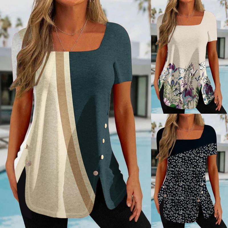 Women' Blouses Women Summer Fashion Tops Square Neck Shirts Short Sleeve Button Slit Print Tunic Blouse Womens Elegantes De Mujer, Beige
Women' Blouses Women Summer Fashion Tops Square Neck Shirts Short Sleeve Button Slit Print Tunic Blouse Womens Elegantes De Mujer, Beige
