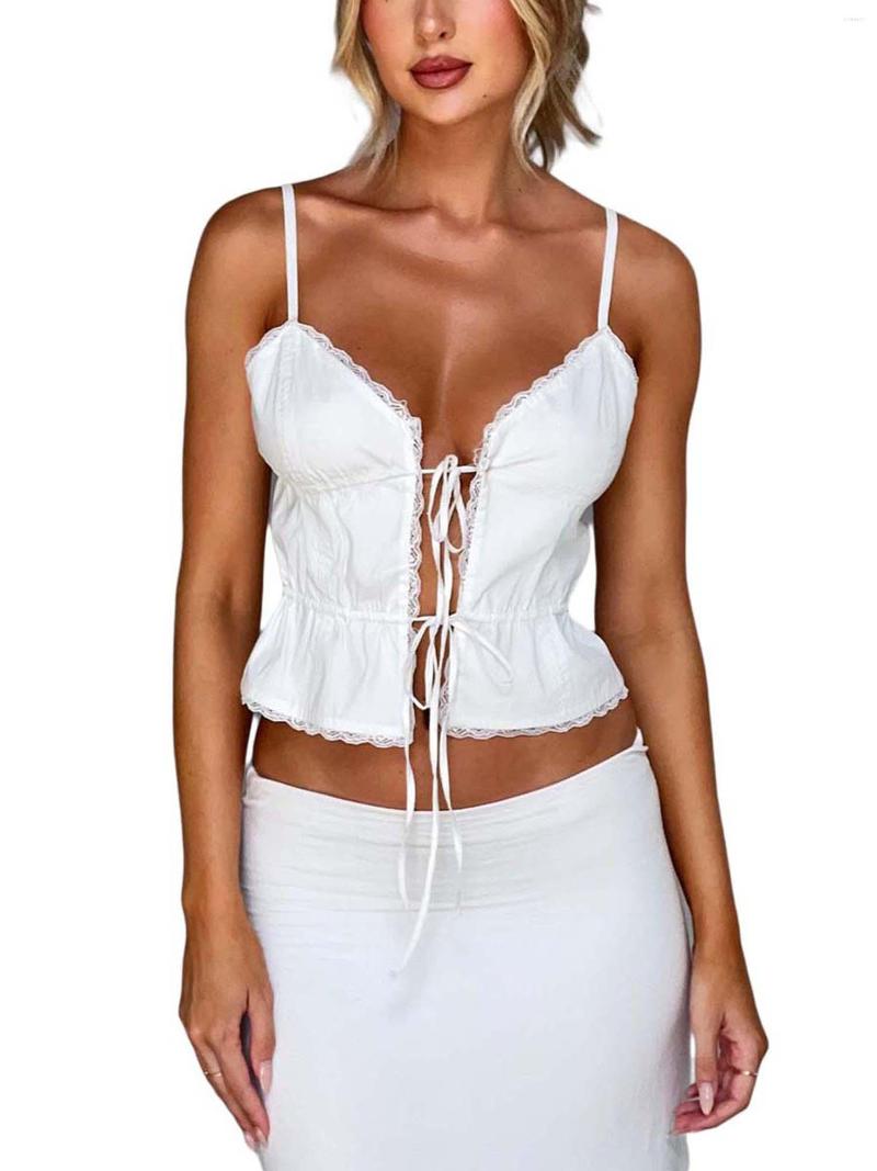 Women' Tanks Elegant Lace-Trimmed Spaghetti Strap Camisoles With Tie-Up Front And Slim Crop Design For Women Summer Streetwear Wardrobe, White
Women' Tanks Elegant Lace-Trimmed Spaghetti Strap Camisoles With Tie-Up Front And Slim Crop Design For Women Summer Streetwear Wardrobe, White