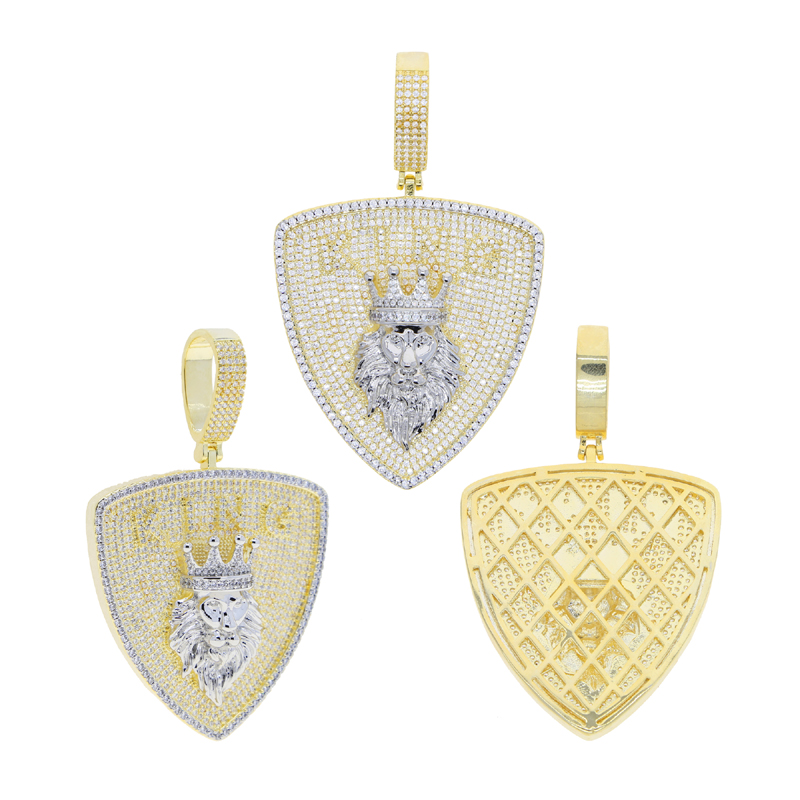 New shield shape Pendant Necklace for Men Boy 5A Cubic Zircon Full Paved Hip Hop Jewelry