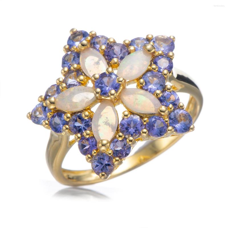 Cluster Rings Opal 18k Yellow Gold Over Sterling Silver Ring