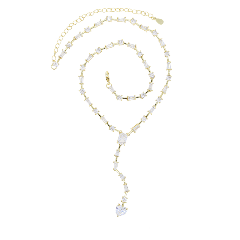 Iced Out Bg Micro Pave CZ Geometric Lariat Necklace for Women