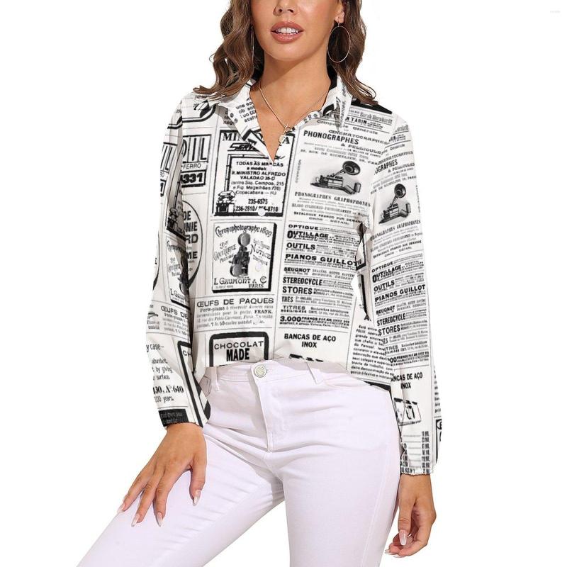 Women' Blouses Old Spaper Blouse Black Letter Print Office Work Pattern Female Casual Shirt Spring Long-Sleeve Oversized Top, Style-2
Women' Blouses Old Spaper Blouse Black Letter Print Office Work Pattern Female Casual Shirt Spring Long-Sleeve Oversized Top, Style-2