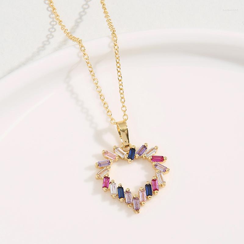 Pendant Necklaces Rainbow Zircon Mirco Pave CZ Hollow Heart For Women Necklace Chain 18K Gold Plated Party Jewelry
Pendant Necklaces Rainbow Zircon Mirco Pave CZ Hollow Heart For Women Necklace Chain 18K Gold Plated Party Jewelry