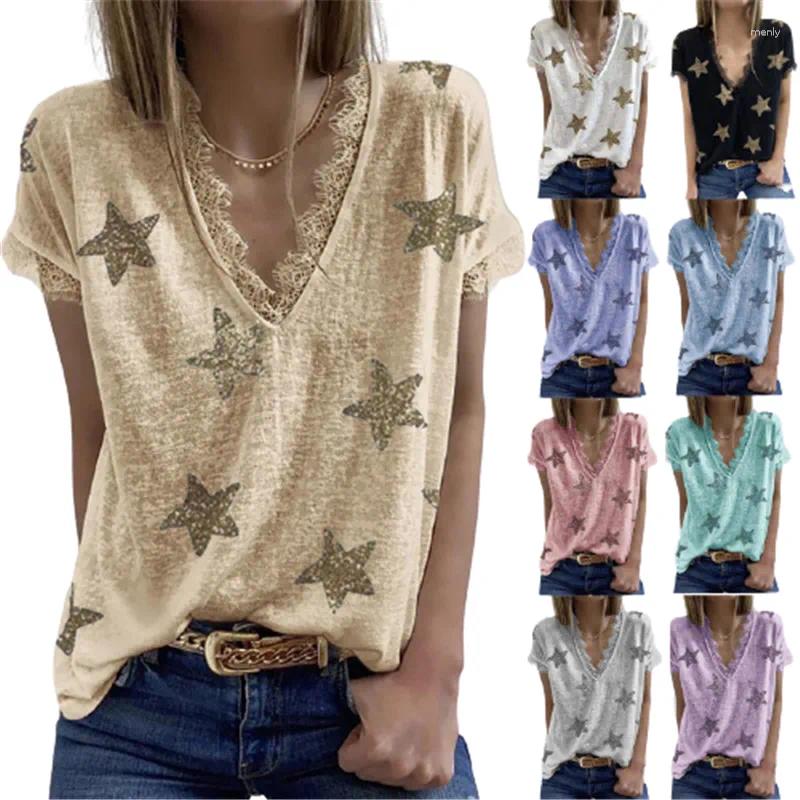 Women's T Shirts Oversized Summer Women Tshirts Sweet Lace Patchwork Short Sleeve Tops Loose Casual V-neck Five-pointed Star Print Tee, White
Women's T Shirts Oversized Summer Women Tshirts Sweet Lace Patchwork Short Sleeve Tops Loose Casual V-neck Five-pointed Star Print Tee, White