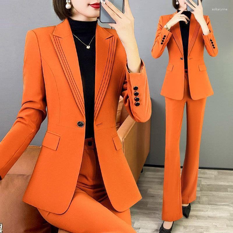 Women' Two Piece Pants Women Solid Elegant Blazer Single Button And High Waist Suit Female Formal Office Suits Work G612, Orange
Women' Two Piece Pants Women Solid Elegant Blazer Single Button And High Waist Suit Female Formal Office Suits Work G612, Orange