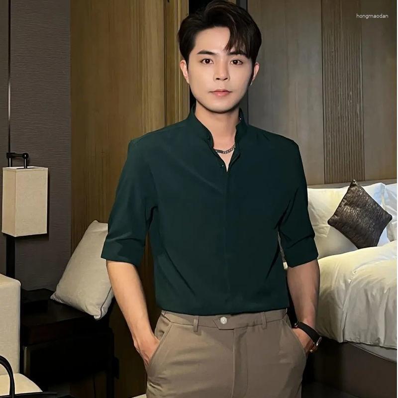 Men's Casual Shirts Mens Summer Standing Collar Men's Medium Sleeve Light Luxury Solid Black And White Korean Shirt Dress Blouse
Men's Casual Shirts Mens Summer Standing Collar Men's Medium Sleeve Light Luxury Solid Black And White Korean Shirt Dress Blouse