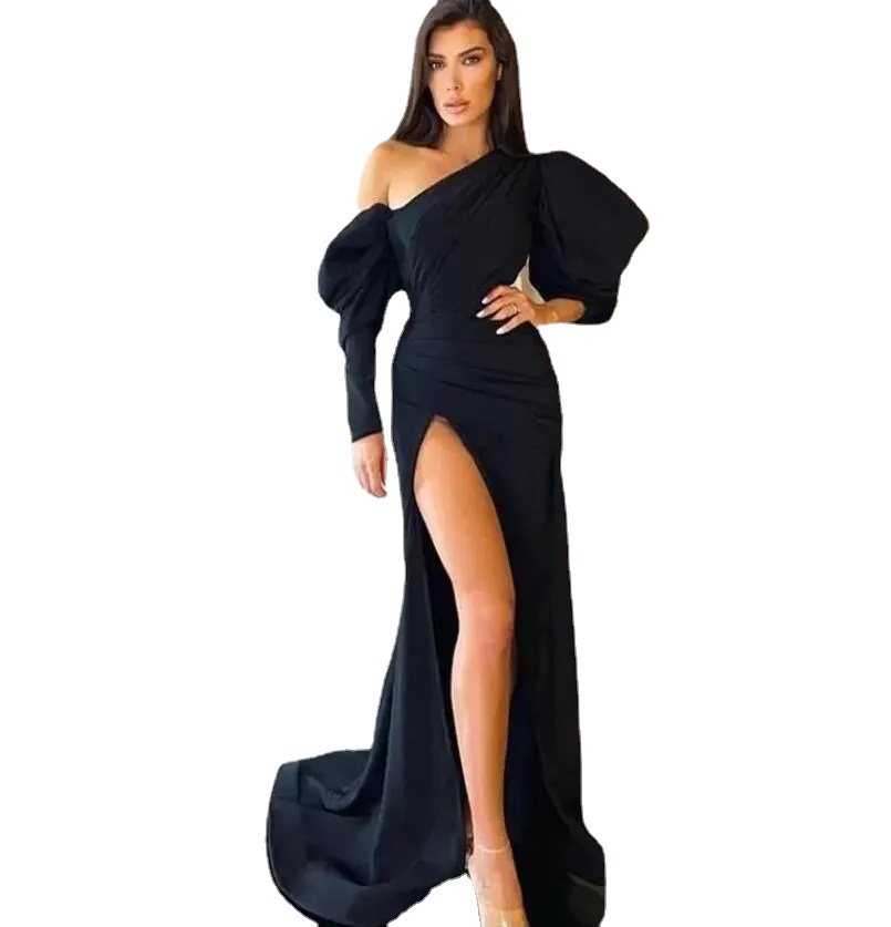 Sexy Black Evening Dresses Mermaid Puffy Long Sleeves Split Satin Formal Party Prom Gowns Pleats Designer Celebrity Dress
Sexy Black Evening Dresses Mermaid Puffy Long Sleeves Split Satin Formal Party Prom Gowns Pleats Designer Celebrity Dress